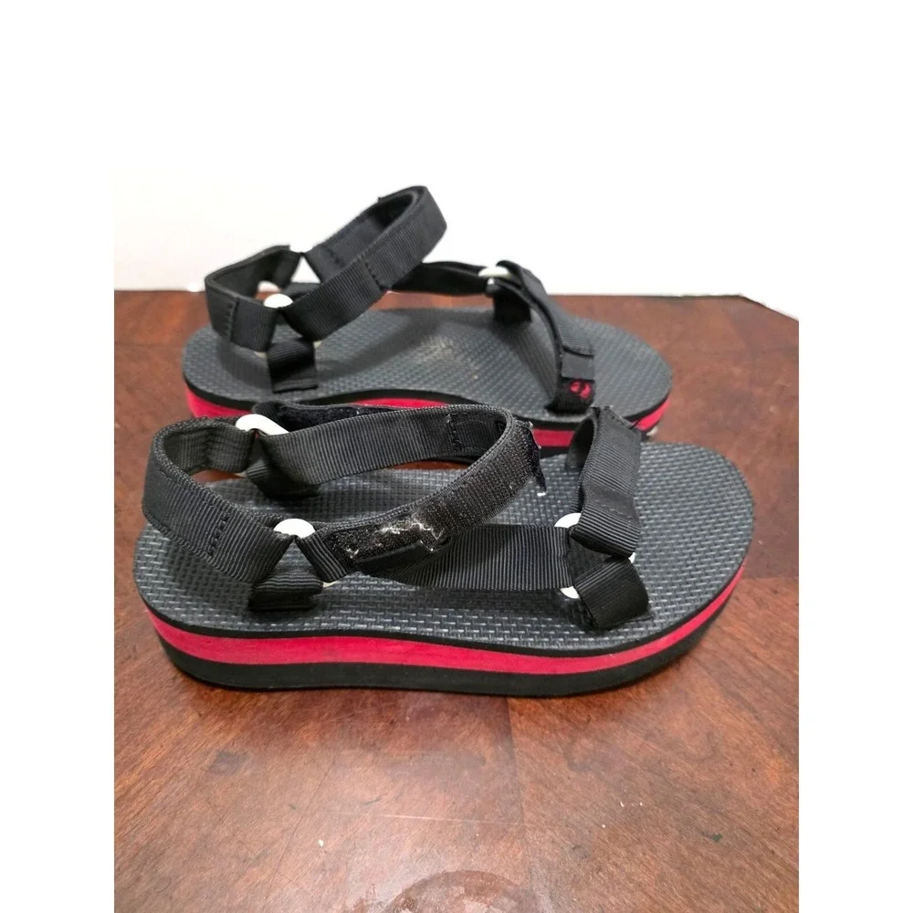 TEVA Platform Universal Black & Red Sport Sandals Adjustable Straps Women's Size
